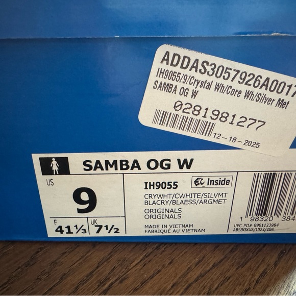 Adidas Samba OG Women’s Size 9 Crystal White Silver Metallic Sneakers NIB - Picture 12 of 12